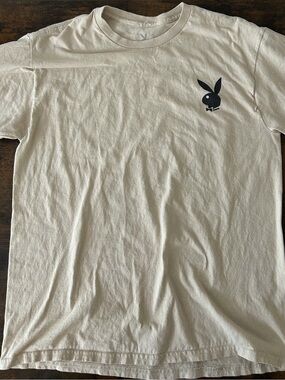PLAYBOY Cream Short Sleeve Tee with Black Bunny Logo
